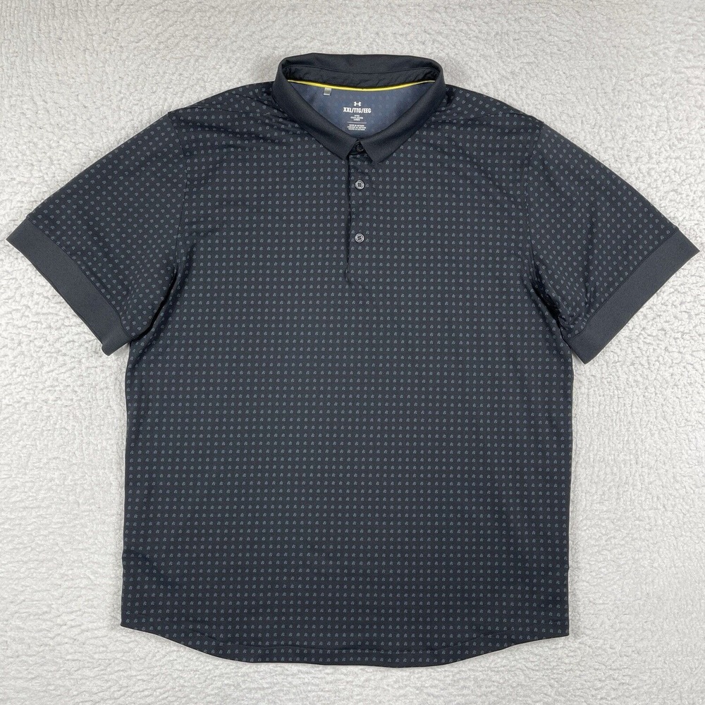 Under Armour Polo Shirt Mens XXL Fitted Blue AOP Golf Tennis Pickleball Traveler